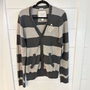 ABERCROMBIE & FITCH XL VTG Y2K grey stripe cashmere blend logo grandpa cardigan